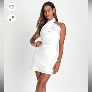 White Satin Halter Mini Dress